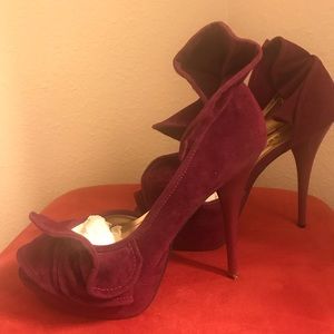 Burgundy Suede Dollhouse Heel Shoes